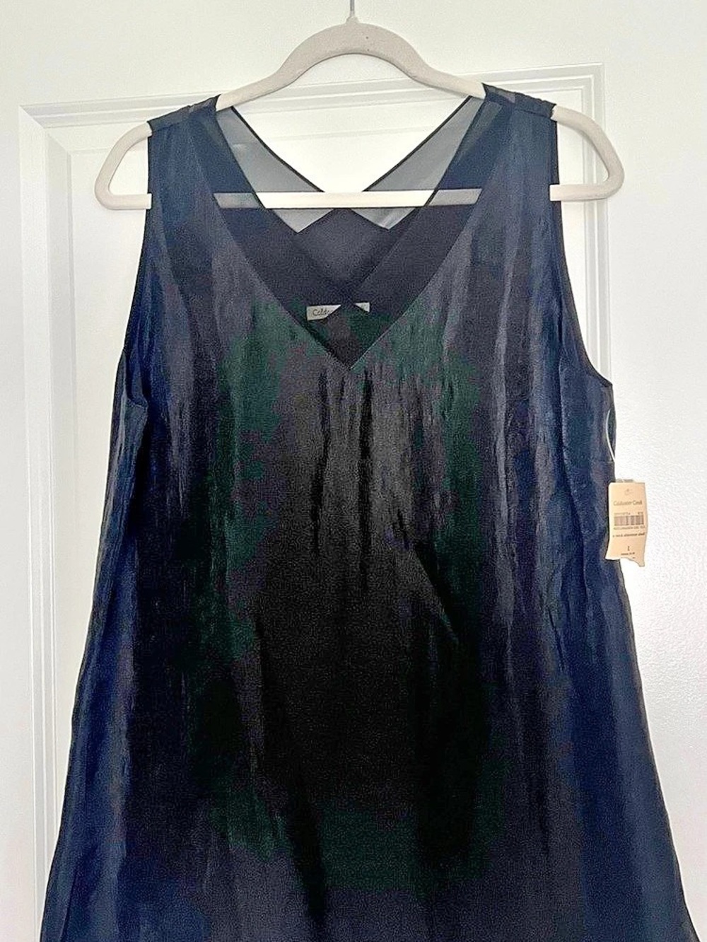 Coldwater Creek Black Sheer Overlay Tunic Size L NWT
